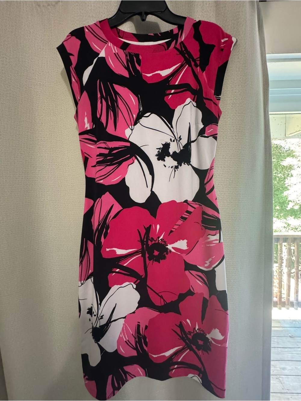 Cache Pink, Black & White Floral Midi Dress